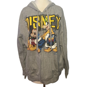 Disney Full Zip Hoodie Jacket Mickey Pluto Goofy Donald Duck Gray L